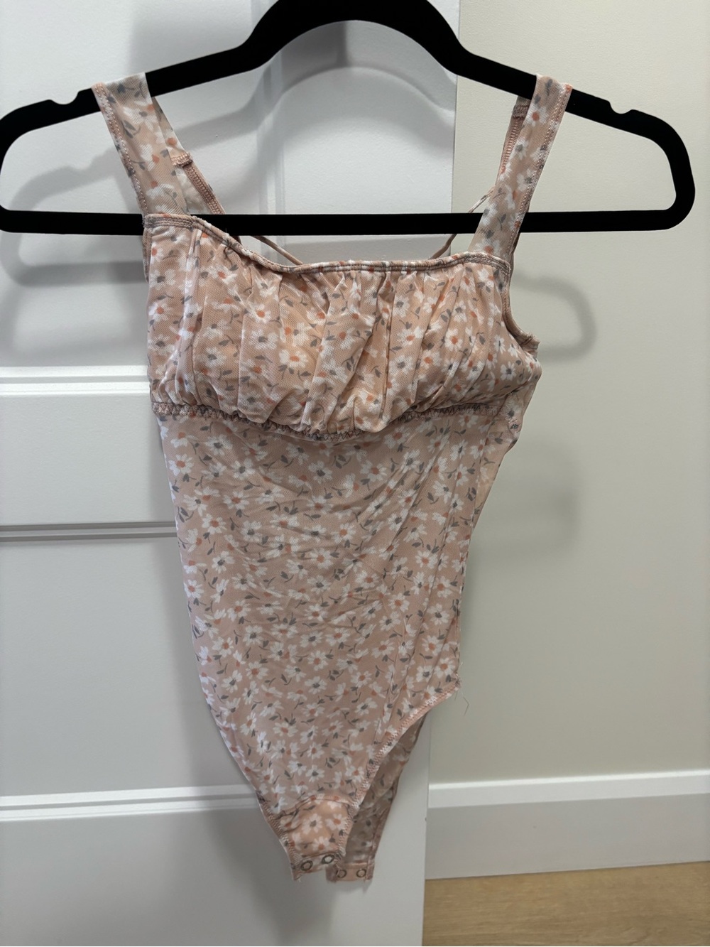 Floral Mesh Bodysuit in Blush Pink